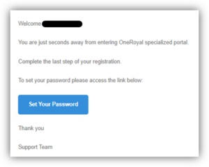 OneRoyal setup your password message